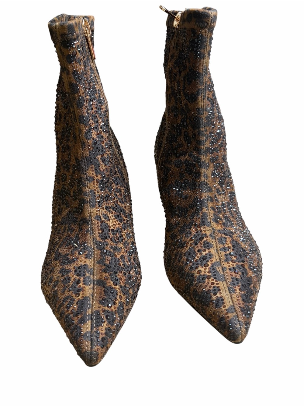 Leopard Print Pointed-Toe Kitten Heel Ankle Boots - Brown - Picture 2 of 11